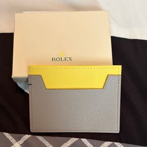 Rolex Minimal Leather Card Holder in Gray and Yellow